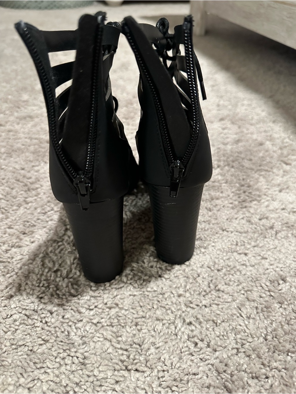 Black Lace-Up Cutout Women's Heeled Sandals - Picture 5 of 5